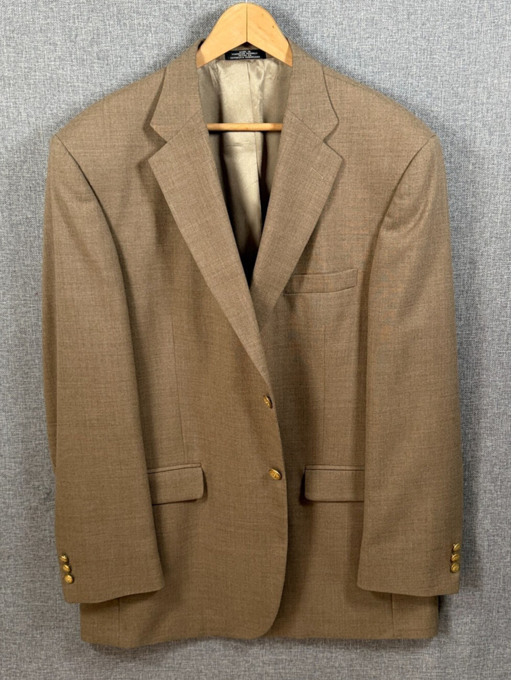 Vintage Stafford Hopsack Blazer Mens 46L Brown Wool Blend Sport Coat Gold Button